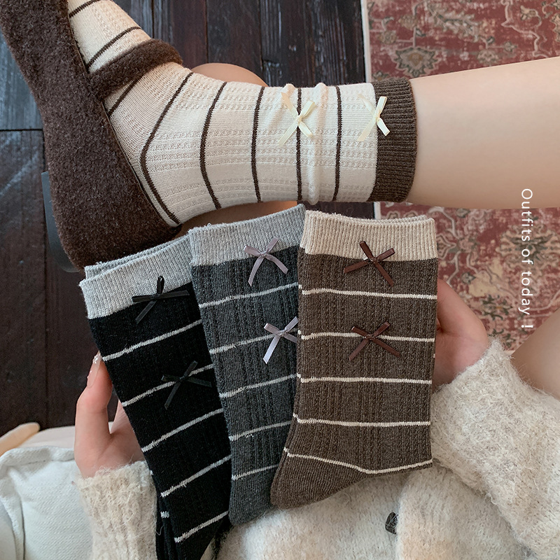 Bowknot Striped Slouchy Mid-Ca - Boot Sock Slouchy ulasan dan harga