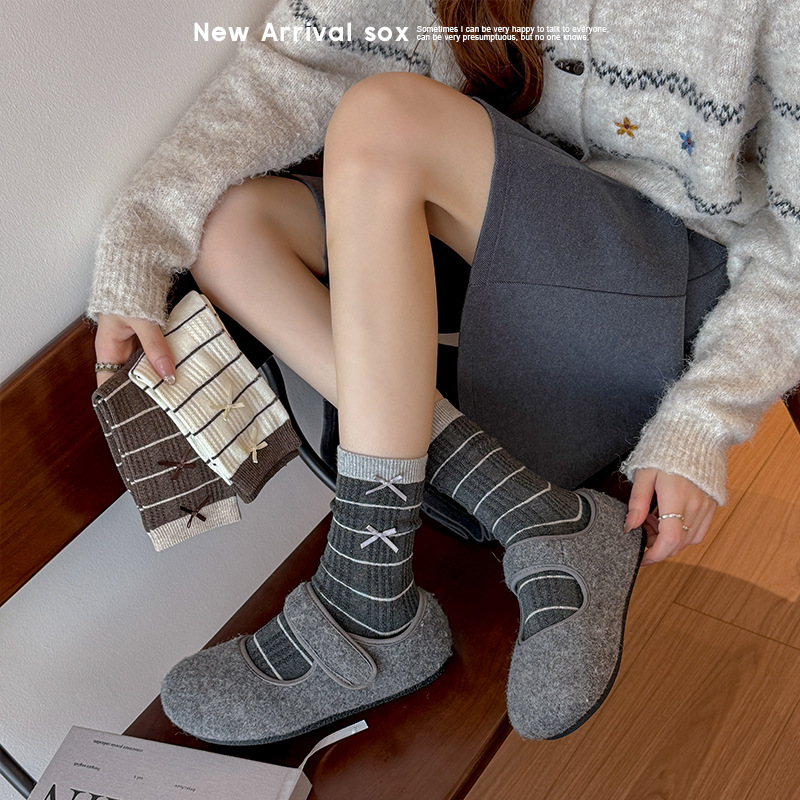 Bowknot Striped Slouchy Mid-Ca - Boot Sock Slouchy ulasan dan harga